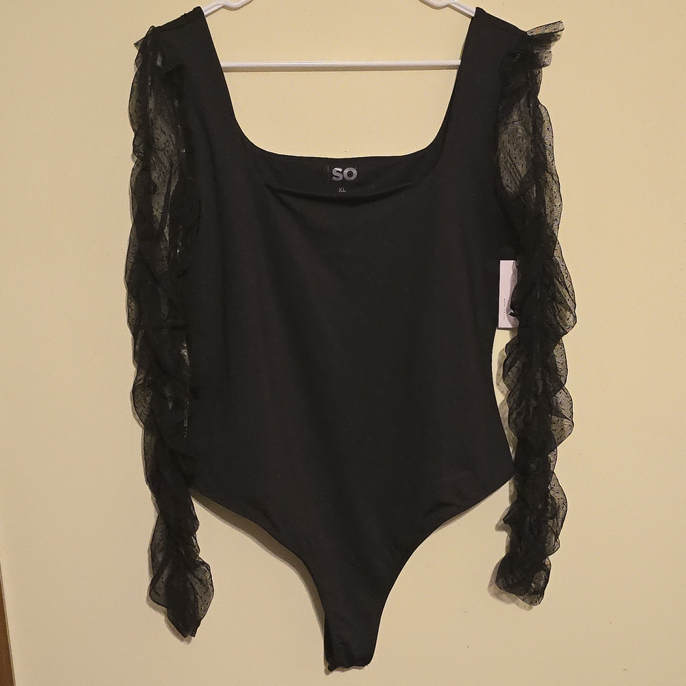 SO Black Ruffle Sleeve Bodysuit